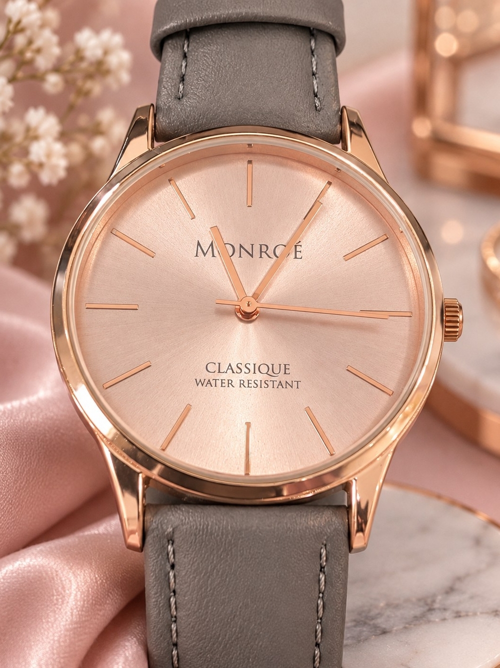 Monroé by Maëstro Classique Watch Pink & Gray Leather NWT